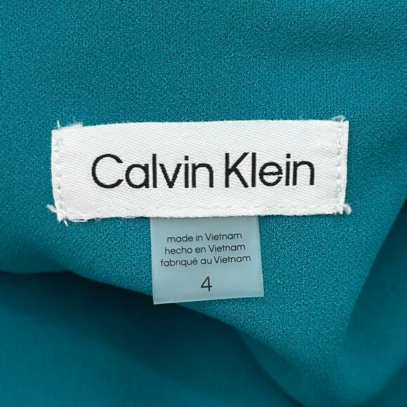 CALVIN KLEIN Short Sleeve Side Button-Trim Career Sheath Dress Teal - Size 4 NWT - Picture 3 of 11